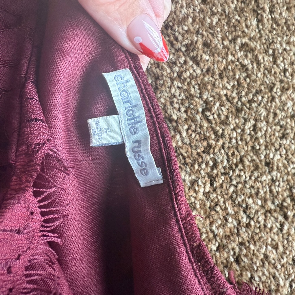 Charlotte Russe Burgundy Lace One-Shoulder Dress - Picture 4 of 5